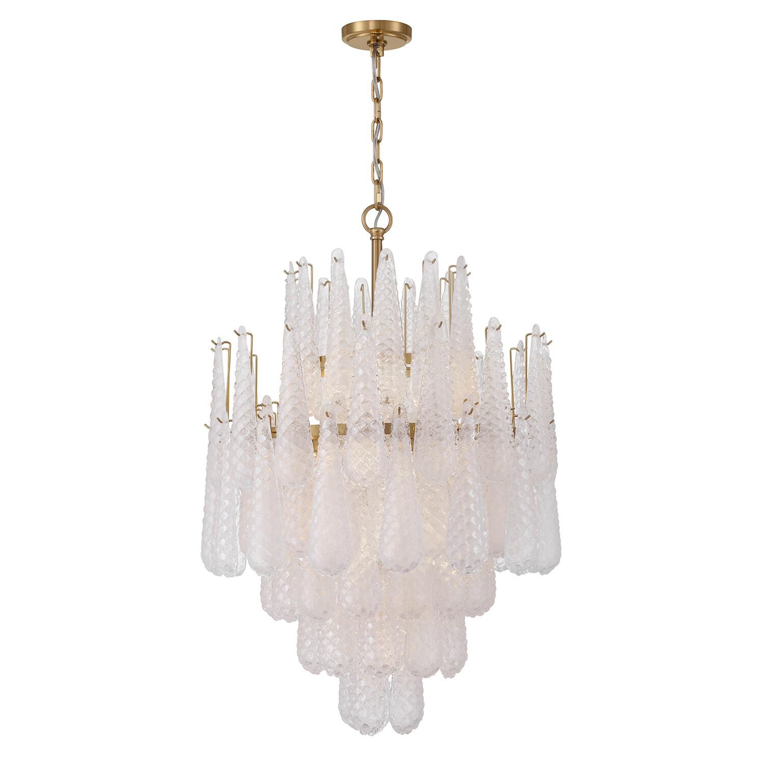 Shown in Aged Brass finish and Sand Clear glass